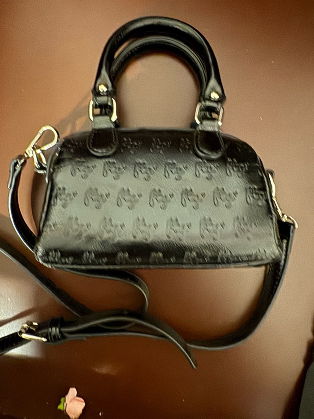 Black Embossed for the girls mini Leather Satchel Handbag -